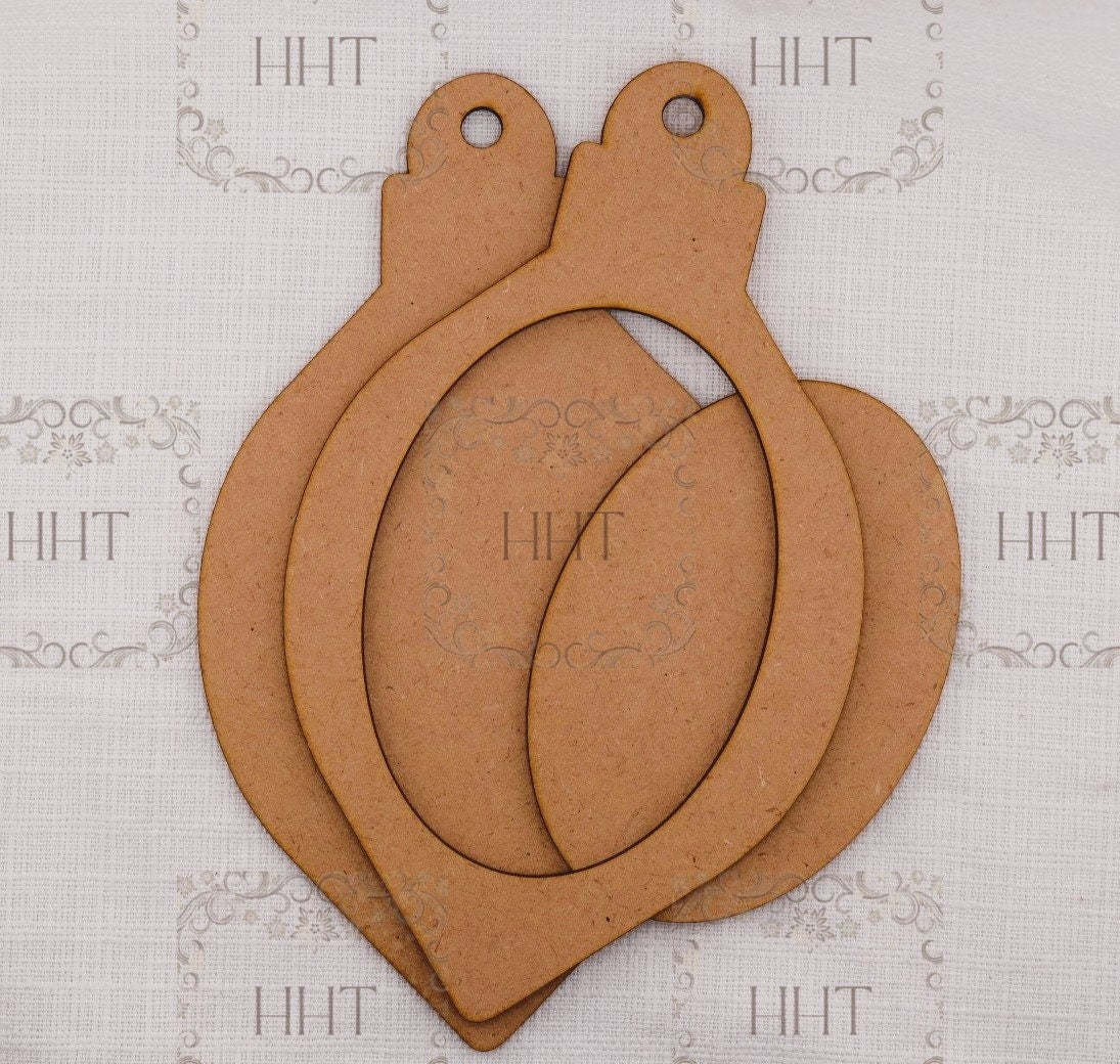 Laser Cut MDF, Oval, Vintage Style Christmas Pendant Ornament Base Blank frame 3-piece, Decoupage, Mixed Media, Crafts, 5 x 8.5 , 1/8 in