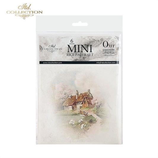 ITD Collection Rice Paper Mini Set for Decoupage RSM071, 6 sheets of rice paper 14,8x14,8 cm, Farm, Country Houses, Cottages, Landscapes