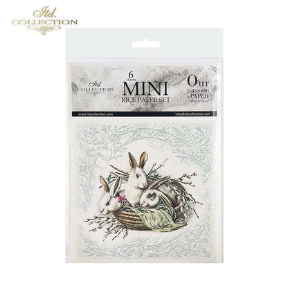 ITD Collection Rice Paper Mini Set for Decoupage RSM070, 6 sheets of rice paper 14,8x14,8 cm, Easter, Bunnies, Eggs, Rabbits, Spring ITD Collection