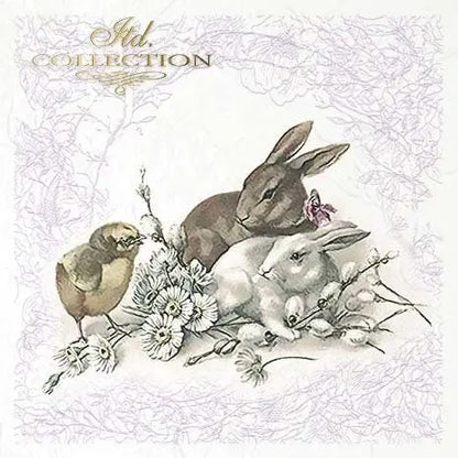 ITD Collection Rice Paper Mini Set for Decoupage RSM070, 6 sheets of rice paper 14,8x14,8 cm, Easter, Bunnies, Eggs, Rabbits, Spring ITD Collection