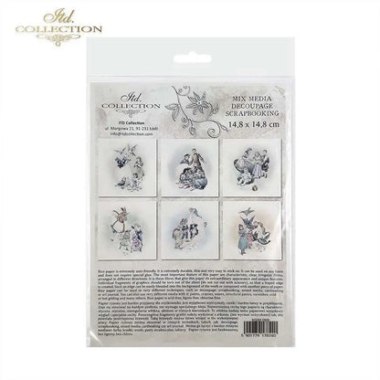 ITD Collection Rice Paper Mini Set for Decoupage RSM069, 6 sheets of rice paper 14,8x14,8 cm, Easter, Birds, Children, Vintage Style, Eggs ITD Collection