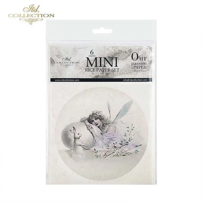 ITD Collection Rice Paper Mini Set for Decoupage RSM068, 6 sheets of rice paper 14,8x14,8 cm, Easter, Fairy, Egg, Flowers, Vintage Style ITD Collection