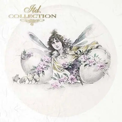 ITD Collection Rice Paper Mini Set for Decoupage RSM068, 6 sheets of rice paper 14,8x14,8 cm, Easter, Fairy, Egg, Flowers, Vintage Style ITD Collection