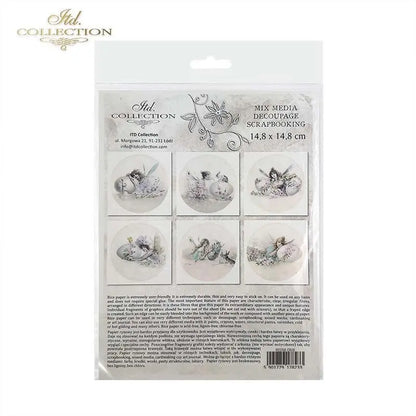 ITD Collection Rice Paper Mini Set for Decoupage RSM068, 6 sheets of rice paper 14,8x14,8 cm, Easter, Fairy, Egg, Flowers, Vintage Style ITD Collection