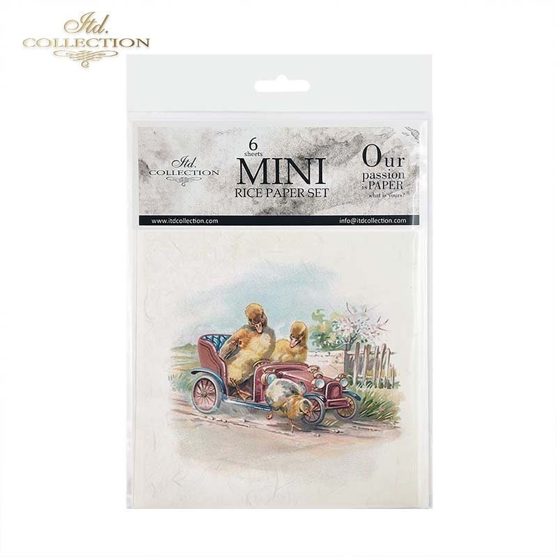 ITD Collection Rice Paper Mini Set Decoupage RSM067, 6 sheets of rice paper 14,8x14,8 cm, Easter, Birds, Chicken, Hen, Vintage Style, Eggs