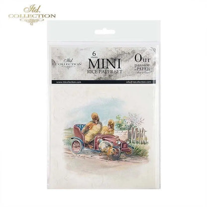 ITD Collection Rice Paper Mini Set Decoupage RSM067, 6 sheets of rice paper 14,8x14,8 cm, Easter, Birds, Chicken, Hen, Vintage Style, Eggs ITD Collection