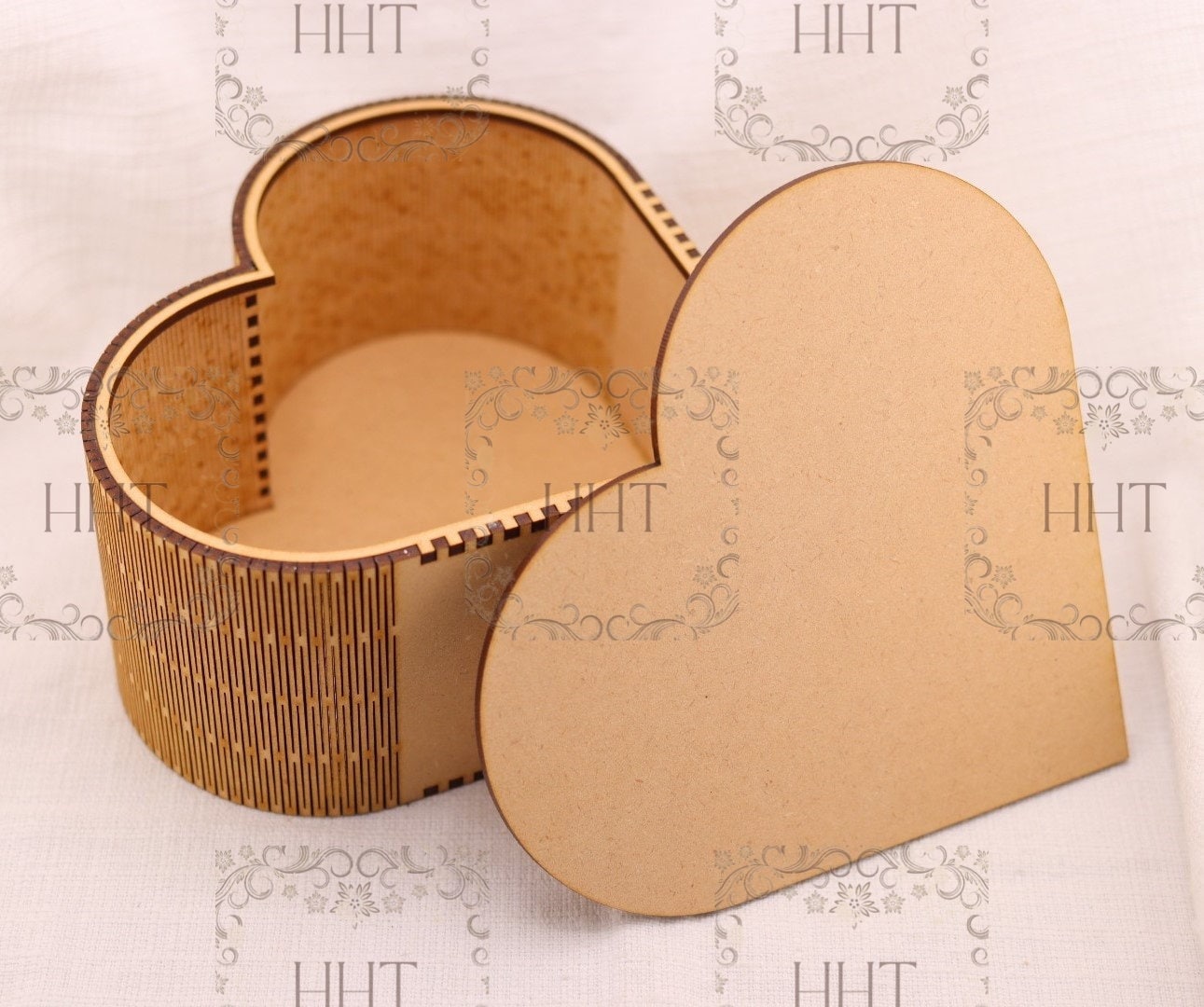 Laser Cut MDF, Heart Box, with Lid, Buildable Kit, Craft, Base, Blank, Canvas, Decoupage, Mixed Media, Paintable, 7 pc, 7 W x 6.5L x 3.25 D