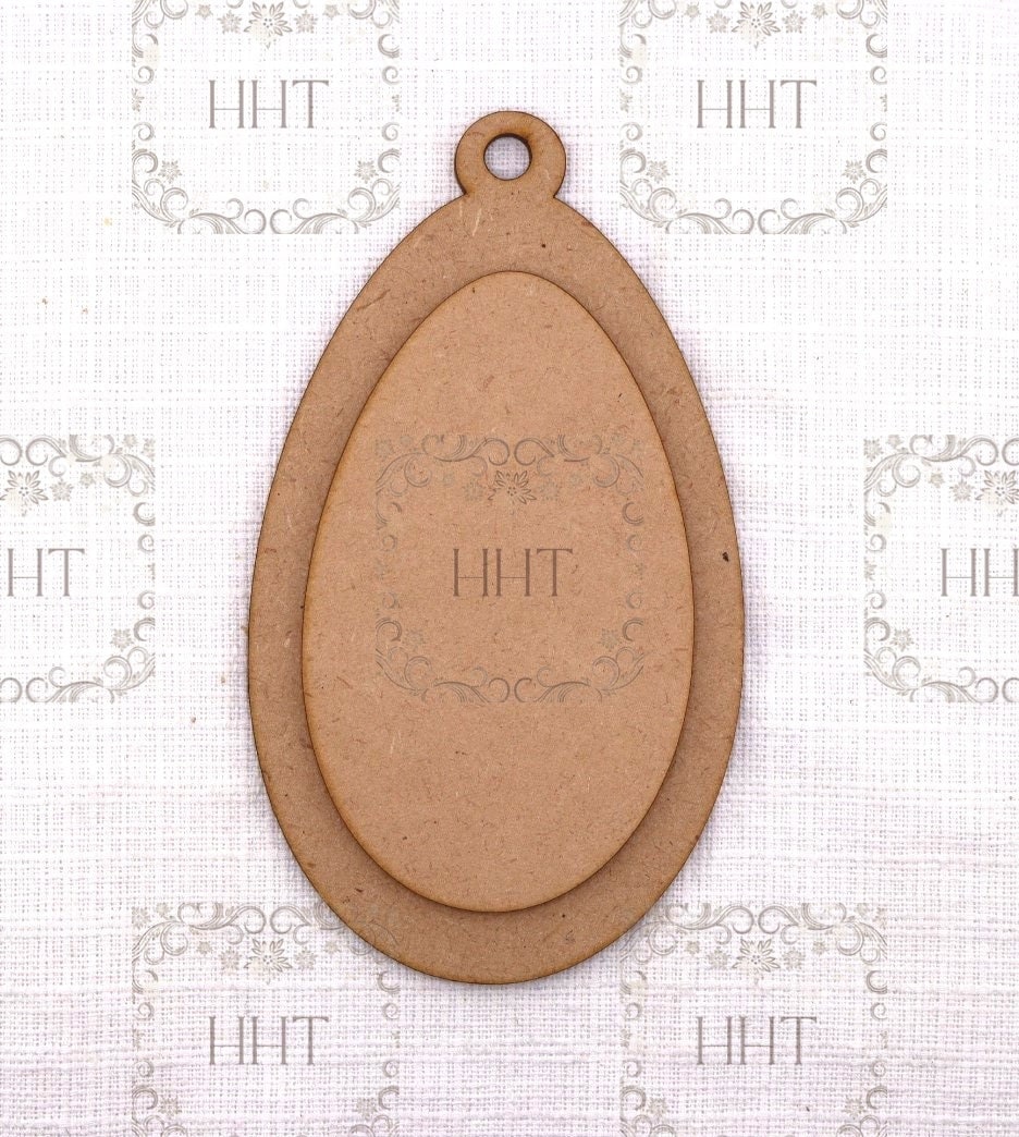 Laser Cut MDF, Easter Egg, Blank, Base, Ornament, Center Oval Overlay, 2 piece, Craft, Canvas, Decoupage, Mixed Media, 3.5"w x 6.25"l 1/8 in