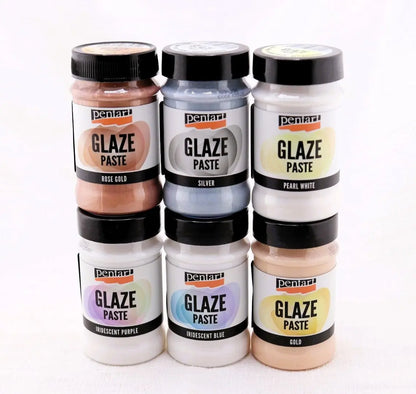 Pentart, Glaze Paste, Silver, Gold, Iridescent Purple, Blue, Rose Gold, Pearl White, 100ml, Sparkling Effect, Metallic Effect, Water Based Pentart