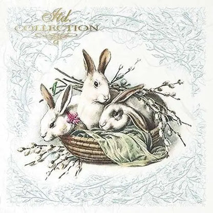 ITD Collection Rice Paper Mini Set for Decoupage RSM070, 6 sheets of rice paper 14,8x14,8 cm, Easter, Bunnies, Eggs, Rabbits, Spring ITD Collection