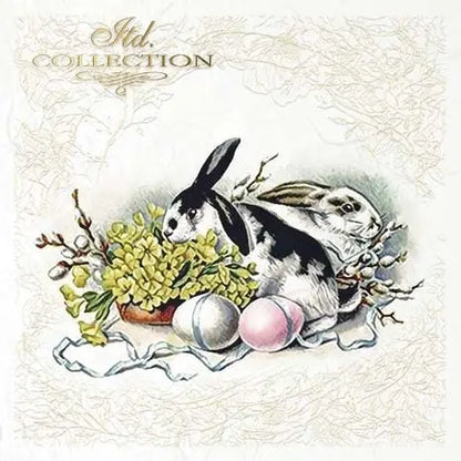 ITD Collection Rice Paper Mini Set for Decoupage RSM070, 6 sheets of rice paper 14,8x14,8 cm, Easter, Bunnies, Eggs, Rabbits, Spring ITD Collection