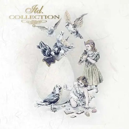 ITD Collection Rice Paper Mini Set for Decoupage RSM069, 6 sheets of rice paper 14,8x14,8 cm, Easter, Birds, Children, Vintage Style, Eggs ITD Collection