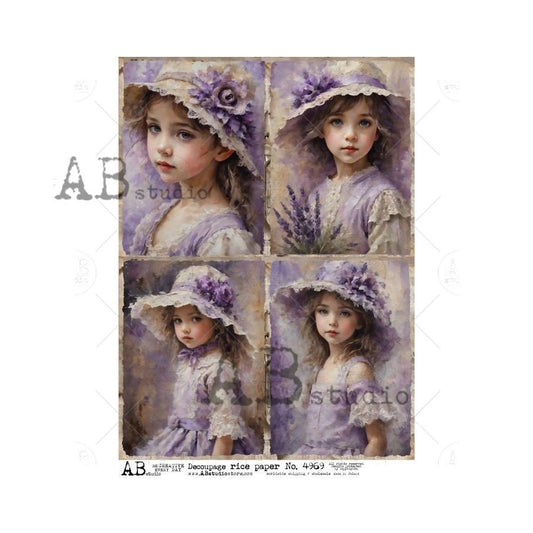 AB Studio, Rice Paper Decoupage, Shabby Chic, Vintage Style, Lavender, Girls, Portraits, ID-4969 A4 8.27 x 11.69, Imported Poland