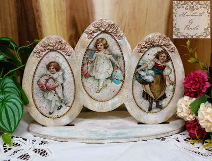 Laser Cut MDF, Standing, Spring, Easter Egg Trio, Plaque, Panel, Overlay Frame, Stand, 3 pc, Decoupage, Crafts, Mixed Media,, 10.5"w x 7"h Handcrafted Holiday Traditions
