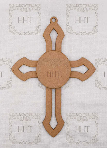 Laser Cut MDF, Christmas, Cross, Ornament, Blank, Base, Overlay Circle, Decoupage, Mixed Media, Crafts,, 6.5"w x 9.25"l, 1/8" , 2 piece Handcrafted Holiday Traditions
