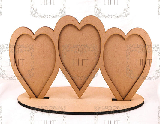 Laser Cut MDF, Standing, Spring, Valentine, Heart, Trio, Plaque, Panel, Overlay Frame, Stand, 3 pc, Decoupage, Mixed Media, 11"w x 7.5"h