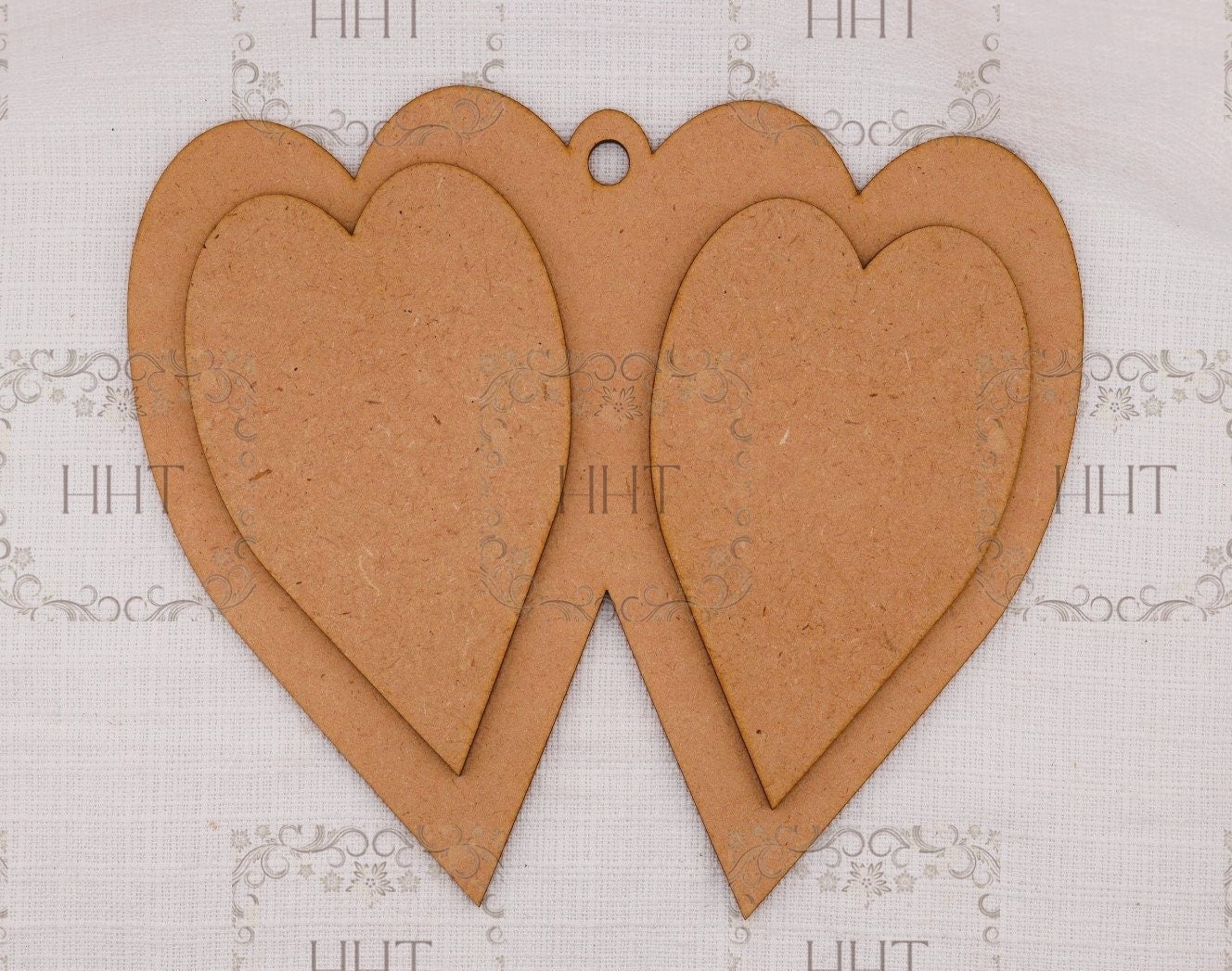 Laser Cut MDF, Valentine's Day, Double Heart Ornament, Blank, Base, Set 3, Decoupage Mixed Media, Crafts, 9.5" x 7.25", 1/8"