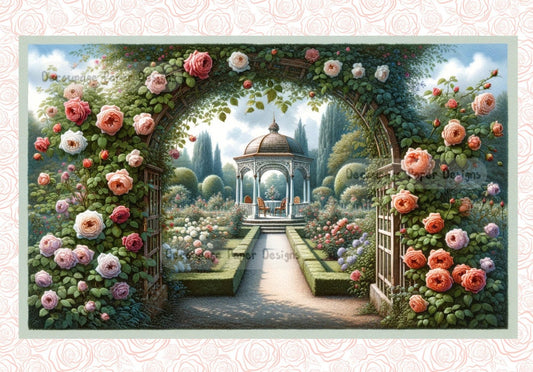 Decoupage Creatives, Rice Paper,  Mixed Media, Spring, Rose, Garden, Gazabo, Shabby Chic, Flowers, A4 8.27 X 11.69, DPD-386