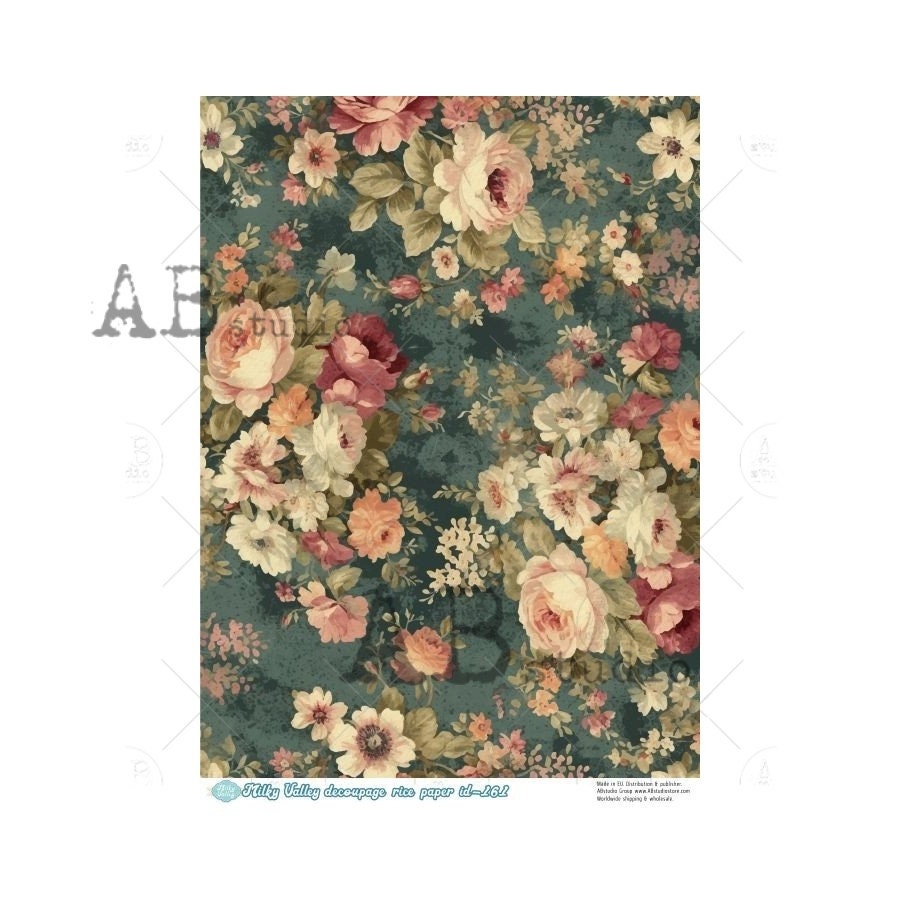 AB Studio, Milky Valley, Rice Paper Decoupage, Roses, Flowers, Wallpaper, Background, Mixed Media, ID-161 A4 8.27 x 11.69, Imported Poland