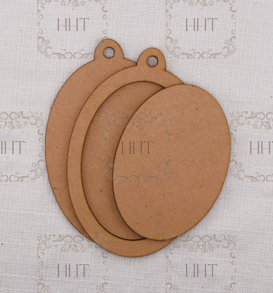 Laser Cut MDF, Christmas Ornament, Blank, Base, Oval, Frame Overlay, 3 piece, Decoupage, Crafts, Mixed Media, 4 x 6 in, 1/8