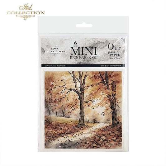 ITD Collection Rice Paper Mini Set for Decoupage RSM102, 6 sheets, 14,8x14,8 cm, Fall, Autumn, landscapes, trees, leaves, country