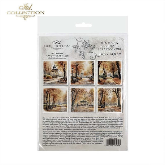 ITD Collection Rice Paper Mini Set for Decoupage RSM101, 6 sheets, 14,8x14,8 cm, Fall, Autumn, landscapes, trees, leaves, country, Gazebo