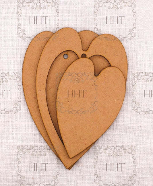 Laser Cut MDF Wood Base Heart Ornament with Frame Blank 3 piece for Decoupage Mixed Media, Craft 15cm x 10cm, 6 x 4 , 1/8 , 3mm thick