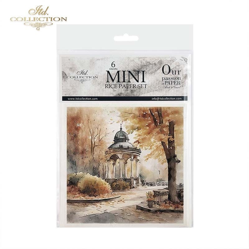 ITD Collection Rice Paper Mini Set for Decoupage RSM101, 6 sheets, 14,8x14,8 cm, Fall, Autumn, landscapes, trees, leaves, country, Gazebo