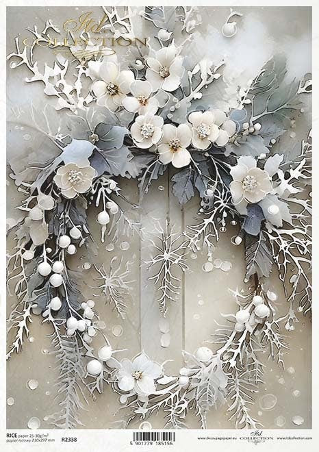 ITD Collection, Rice Paper, Decoupage, Mixed Media, R2338,  A4, 8.27x11.7 Winter bouquets, flowers, collages, bouquets, wreaths