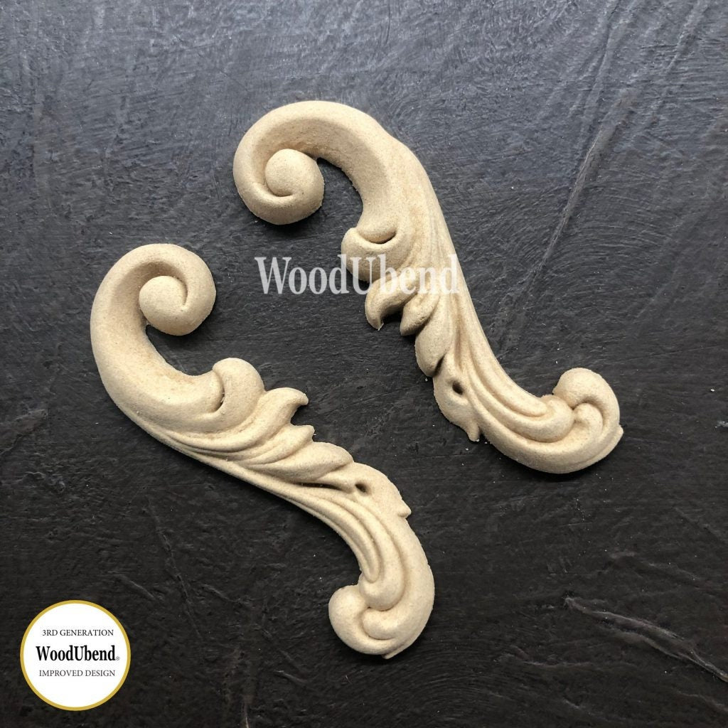 WoodUbend, Decorative Pairs, Scrolls, Pack of 3 pairs, Flourishes, WUB1650, 8 x 2 cm