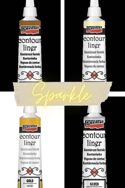 Pentart, Contour liner, 20 ml, Copper, Silver, Sparkling Gold, Gold, 3D, Metallic, Paint Pen, Water Based Pentart