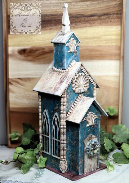Laser Cut MDF, Country Church, Buildable, Craft, Base, Blank, Canvas, Decoupage, Mixed Media, Paintable, Home Decor, 5" x  5.5" x 17" Handcrafted Holiday Traditions