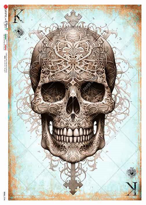 Paper Designs, 2024 Release, Engraved Skull, Vintage Style, 0046, A4 8.3" X 11.7" Rice Paper for Decoupage