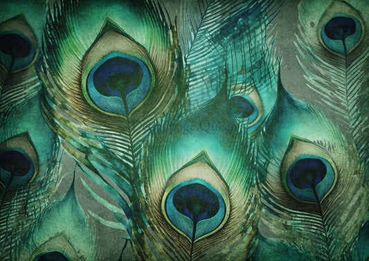 Decoupage Queen, Rice Paper, 2024 Spring Release, Peacock Feathers, Background, Wallpaper, Blue, Green, 0565, A4 8.3" X 11.7"