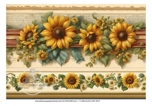 Decoupage Central, Country, Sunflowers, Stripes, Shabby chic, DC5015, Rice Paper, Decoupage, Mixed Media, A3 11.69x16.54 in