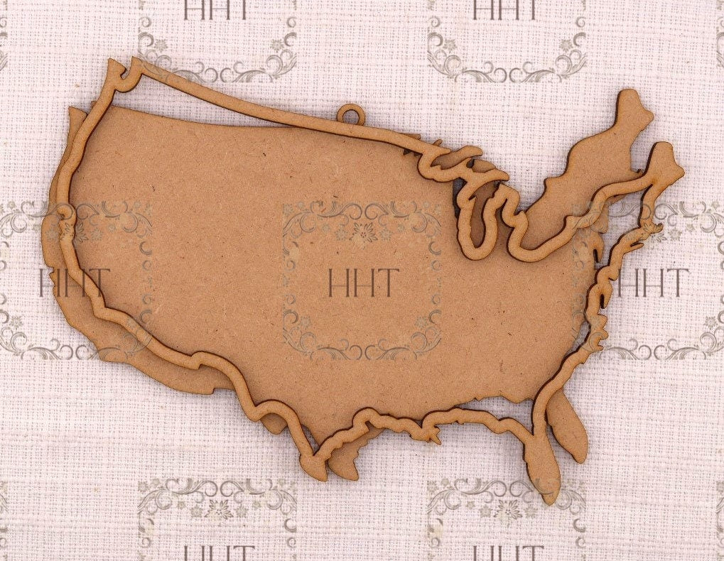 Laser Cut MDF, USA, United States, Ornament, Base, Blank, Frame 2-pc, Decoupage Crafts, Mixed Media, 6.5 x 5