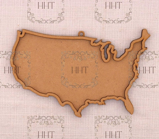 Laser Cut MDF, USA, United States, Ornament, Base, Blank, Frame 2-pc, Decoupage Crafts, Mixed Media, 6.5 x 5