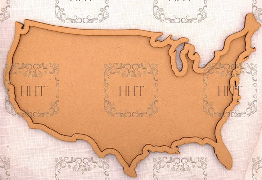 Laser Cut MDF, USA, United States, Plaque, Panel, Base, Blank, Frame 2-pc, Decoupage Crafts, Mixed Media, 12 x 8