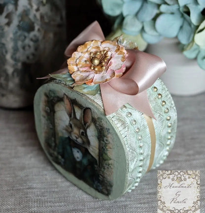 Handcrafted, Decoupage, Mixed Media, Easter, Gift, MDF Box , Vintage Style, Bunnies, Lablache, Shabby Chic Handmade by Pamela