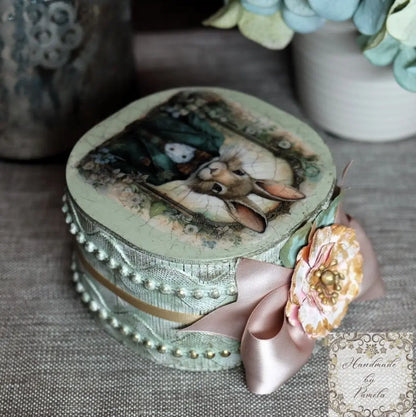 Handcrafted, Decoupage, Mixed Media, Easter, Gift, MDF Box , Vintage Style, Bunnies, Lablache, Shabby Chic Handmade by Pamela