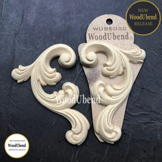 WoodUbend, Set of 2 Scrolls, Flourishes, WUB6030, 12.5 x 8 cm