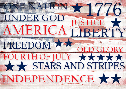 Decoupage Queen, Rice Paper, 2024 Spring Release, 4th of July, Independence Day, Americana, Patriotic, 0584, A4 8.3" X 11.7"