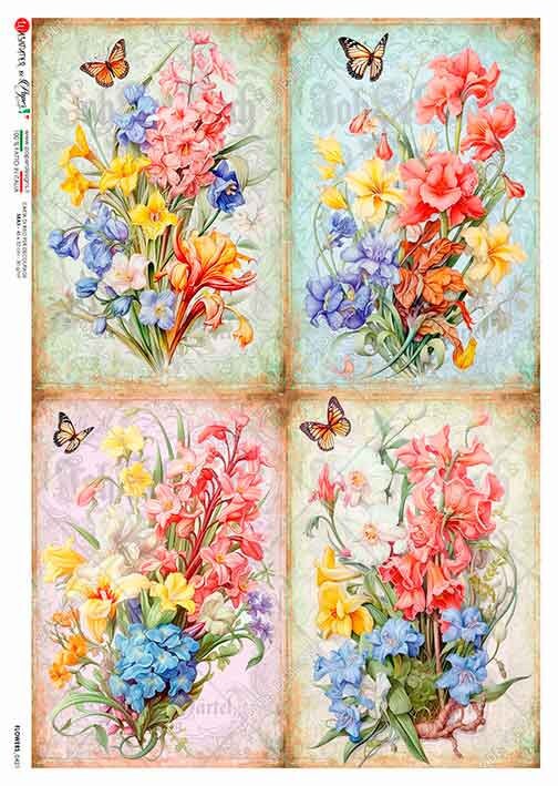 Paper Designs, 2024 Spring Release, Spring Wildflower Bundle 4 pack, Bouquet, Rice Paper, Decoupage, Mixed  Media, 0421 A4 8.3" X 11.7"