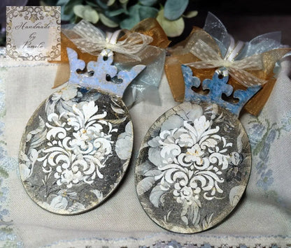 Handcrafted, Decoupage, Spring, Christmas Ornamet, Crowned Birds, Shabby Chic, Mixed Media, Vintage Style, Laser Cut MDF Crown Handmade by Pamela