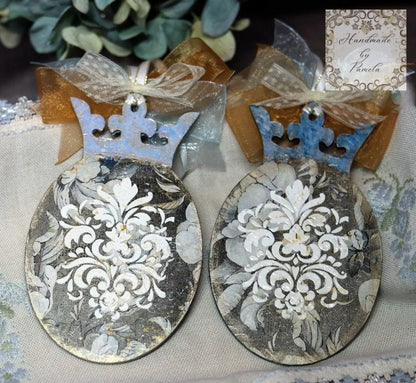 Handcrafted, Decoupage, Spring, Christmas Ornamet, Crowned Birds, Shabby Chic, Mixed Media, Vintage Style, Laser Cut MDF Crown Handmade by Pamela