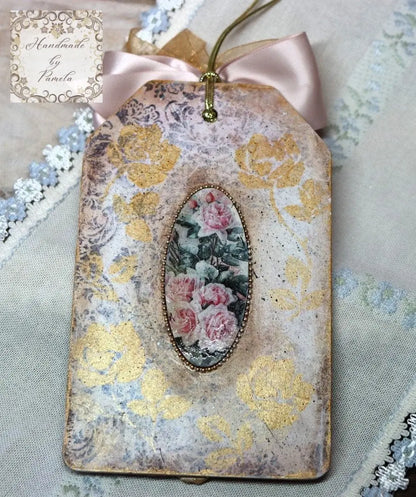 Handcrafted, Decoupage, Mothers Day, Tag, Ornament, Vintage Mother and Daughter Portrait, Shabby Chic, Mixed Media, Laser Cut MDF, Gift Handmade by Pamela