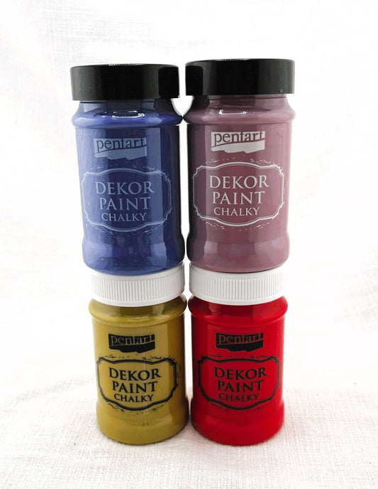 Pentart, Dekor, Chalk Paint, Blackberry, Blue, Mustard Yellow, Red, Chalky Paint, Water based, Matte, 100 ml