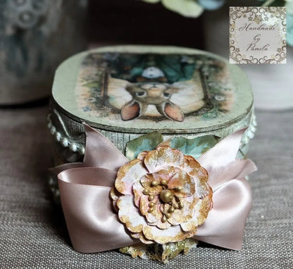 Handcrafted, Decoupage, Mixed Media, Easter, Gift, MDF Box , Vintage Style, Bunnies, Lablache, Shabby Chic Handmade by Pamela
