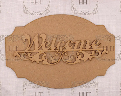 Laser Cut MDF, Wood, Craft, Blank Base, Welcome Sign, Plaque, Home decor, Paintable, 2 piece, Decoupage, Mixed Media 10.5 x 7 in, 1/8 Handcrafted Holiday Traditions