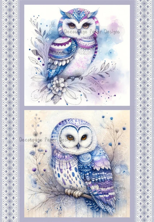 Decoupage Creatives, Rice Paper, Boho Owl, Owls, Birds, Watercolor, Mixed Media, A4 8.27 X 11.69 DPD361